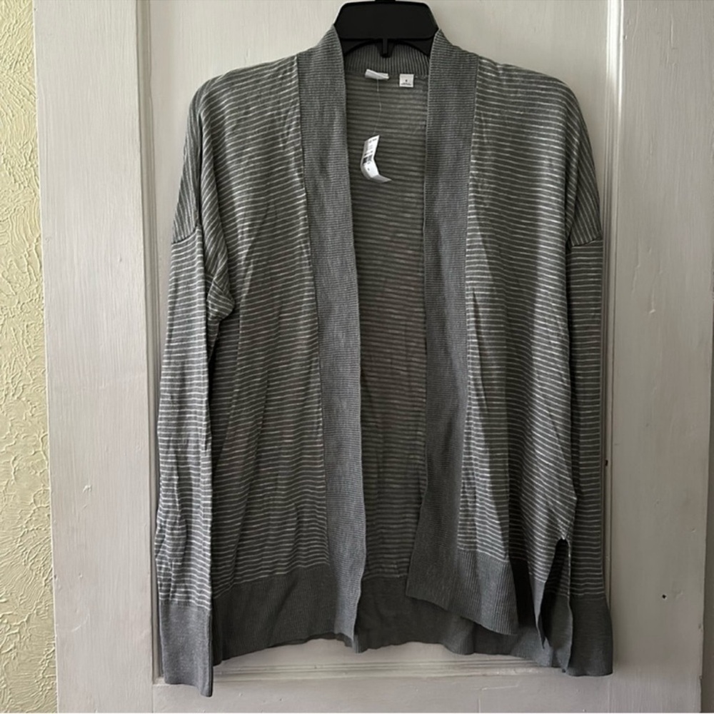 NWT Gap Grey Striped Long Sleeve Open Front Cardigan Sweater